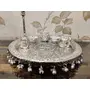 German Silver Hand Engraved Heavy Pooa Thali (Diameter 10.5) With Full Ghungru Layer And Elephant Legs Stand Set of 6 Items, 2 image