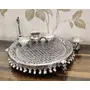 German Silver Heavy Pooa Thali (Diameter 11") With Full Ghungru Layer And Elephant Trunks Stand Set of 6 Items, 3 image