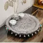German Silver Hand Engraved Heavy Pooa Thali (Diameter 11) With Semi Precious Stone Work And Elephant Legs Stand Set of 4 Items, 2 image