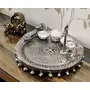 German Silver Hand Engraved Heavy Peacock Pooja Thali (Diameter 10.5) With Full Ghungru Layer Set of 6 Items, 2 image