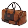 NFI essentials Leatherette Cabin Size Travel Duffle Bag Size: 50cm (31 Litre) Weekend Luggage Duffel Bag PU Tan Shoulder Bag Overnight Leather Travelling Handbag Stylish Sports Gym Bag Tan