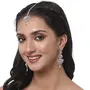 Women Rose Gold Plated American Diamond Studded Maang Tikka & Earrings Jewellery Set t, 3 image