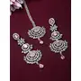 Women Rose Gold Plated American Diamond Studded Maang Tikka & Earrings Jewellery Set t, 4 image