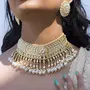 I Jewels 18K Gold Plated Indian Wedding Bollywood Kundan & Pearl Studded Choker Necklace Jewellery Set For Women/Girls (K7210-1), 3 image