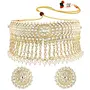 I Jewels 18K Gold Plated Indian Wedding Bollywood Kundan & Pearl Studded Choker Necklace Jewellery Set For Women/Girls (K7210-1), 5 image