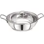 Pristine Stainless Steel Tri Ply Induction Bottom Compatible Sandwich Base Kadai/Sauce Pan with Knob Glass Lid Capacity-2L (22cm Silver)