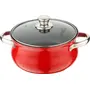 Pristine Aluminum Induction Base Mirror Finish Non-Stick Belly Casserole with Knob Glass Lid (3.5L Red)