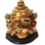 Laughing Buddha Sitting On Chair Ingot and Money Coin for Health Wealth and Happiness (Big Size 13 cm) Golden