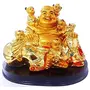 Polyresin Laughing Buddha Showpiece with 5 Children for Health Wealth and Happiness (14 cm Golden)