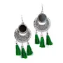 Women's Oxidized Metallic Earring Set with Green thread.