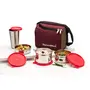 Signoraware Best Stainless Steel Innovative Lunch Box with Bag Set of 4 Red