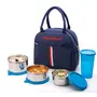 Signoraware Stainless Steel Stylish Steel Lunch Box with Tumbler (Blue) - Set of 4