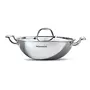 Bergner Argent Tri-Ply Stainless Steel Kadhai with Stainless Steel lid (24 cm 2.5 Liters Induction Base Silver)