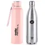 Cello Swift Steel Flask 1 L (Silver) & Cello Puro Steel-X Benz Inner Steel and Outer Plastic with PU Insulation Water Bottle 900 ml (Pink)