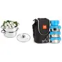 Cello Max Fresh Click Steel Lunch Box Set 4-Pieces Blue & Cello Steelox Induction Compatible Stainless Steel Multi Purpose Steamer/Modak Maker with Glass Lid 18Cm