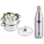 Cello Swift Steel Flask 1 Litre Silver & Cello Steelox Induction Compatible Stainless Steel Multi Purpose Steamer/Modak Maker with Glass Lid 18Cm