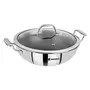 Bergner Hitech Prism Non-Stick Stainless Steel Wok With Glass Lid 24 cm 2.5 Litres. Induction Base Silver